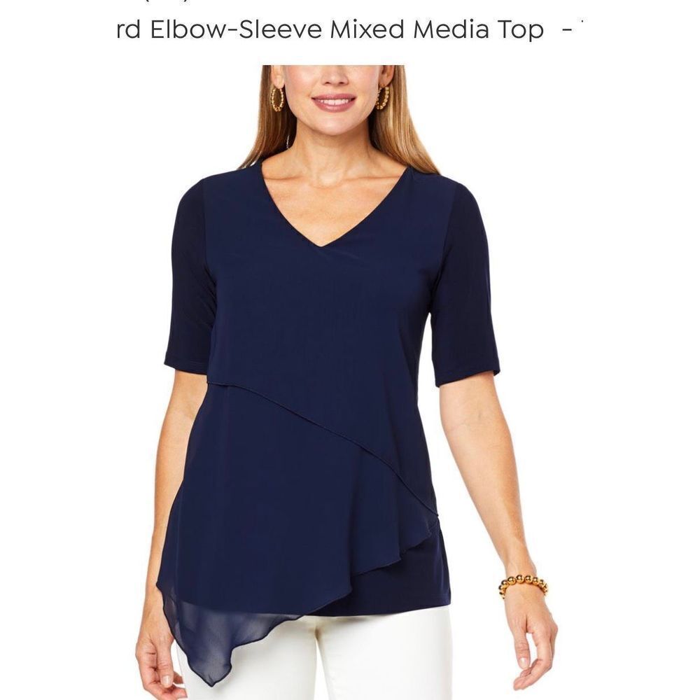 NEW WITH TAGS Nina Leonard Mixed Media‎ Top SIZE XL Navy blue
